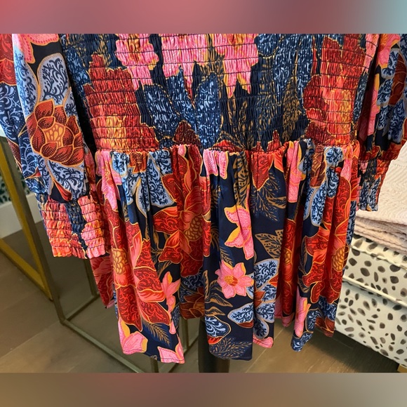 Farm Rio Garden Navy Smocked Mini Dress - Picture 8 of 16